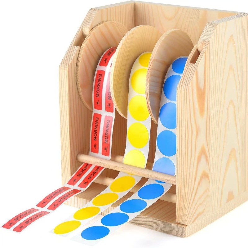 Sticker Label Roll - Wooden Label Dispenser Desktop Sticker Roll